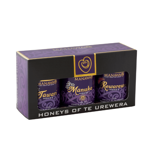 Gift Pack 3x110g Range of honeys - Mānuka, Tāwari & Rewarewa produced by Manawa Honey NZ