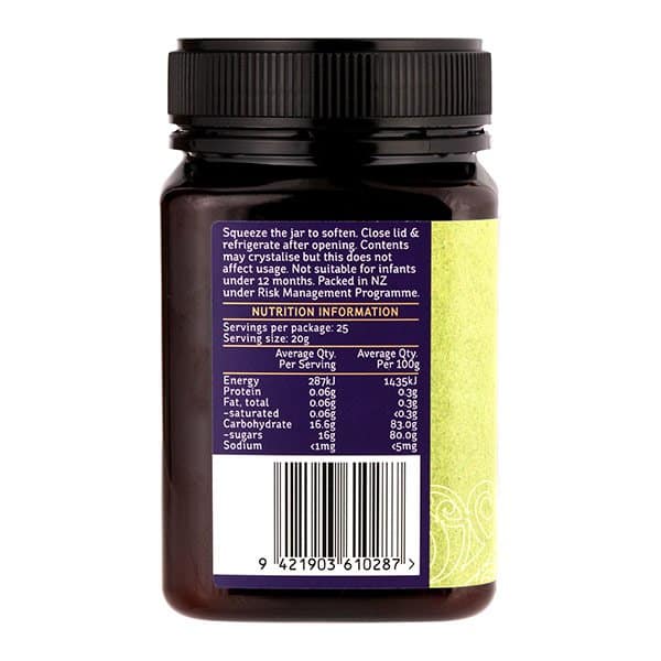 Raw Forest Honey And Lime Infusion 500g Barcode Side Image From Manawa Honey NZ