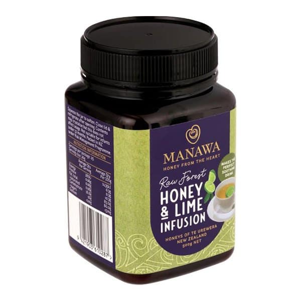 Raw Forest Honey And Lime Infusion 500g Angled Side Image From Manawa Honey NZ