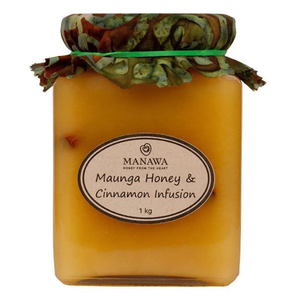 Maunga Honey & Cinnamon Infusion in 1kg Glass Jar Produced By Manawa Honey NZ